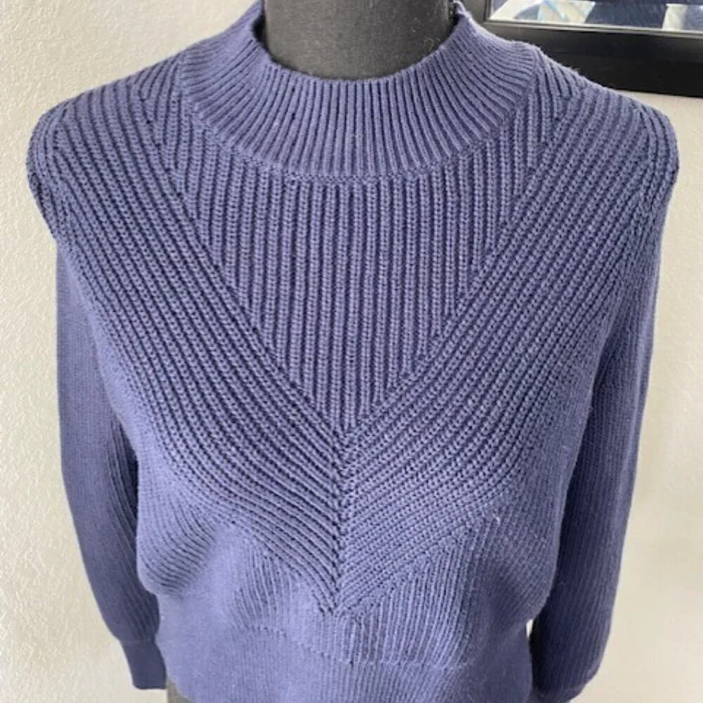 NWT Kendall and Kylie Navy Blue Cropped Knit Sweater Small - Picture 6 of 15